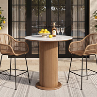 Table à manger ronde en pierre frittée de 31,5 pouces, base en bois massif cannelé, blanc et brun, pour cuisine, salon, bar à domicile