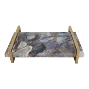 Vassoio rettangolare in marmo con manico in metallo per decorazioni per la casa o come centrotavola - Product Image 4