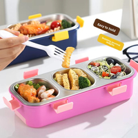 Nouvelle boîte à bento scellée à 3 compartiments 500ml 600ml en acier inoxydable de qualité alimentaire avec impression de dessin animé, compatible micro-ondes