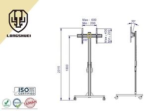 Support et chariot de téléviseur à plancher en métal et aluminium avec fonction d'inclinaison Support d'écran 32 "-70" Capacité de charge de 220LBS - Product Image 3