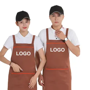 Avental de poliéster à prova d'água para salão de beleza, avental uniforme de restaurante, logotipo personalizado