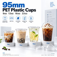 Gobelets en plastique PET de 95 mm, 9 oz, 12 oz, 16 oz, 22 oz, gobelets en plastique jetables avec couvercles, gobelets pour café glacé, gobelets pour bubble tea, gobelets pour boissons froides