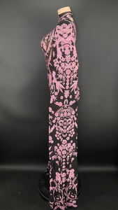 Abiti da damigella d'onore eleganti con strass rosa a <span class=keywords><strong>maniche</strong></span> <span class=keywords><strong>lunghe</strong></span> in rete nera - Product Image 4