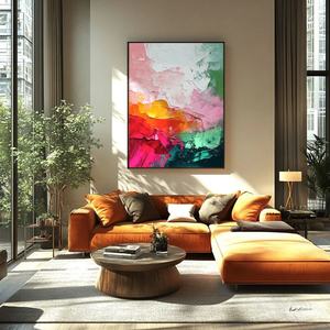 Art mural 3D vertical abstrait coloré, peinture sur toile contemporaine peinte à la main pour la décoration moderne de la maison et des galeries - Product Image 4