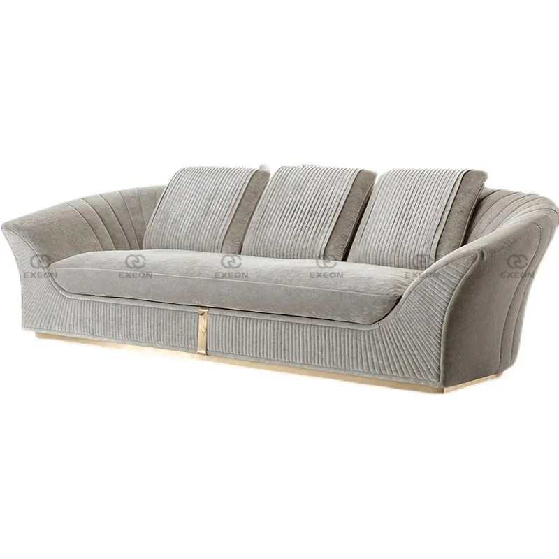 Geste pptes Finish Charisma Festes Sofa Wohnzimmer Gold Edelstahl Basis 3-Sitzer Luxus Dunkelgrau Samt Stoff Sofa Möbel