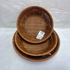 Round Rattan Woven <b>Basket</b> Handmade Fruit Platter Storage Container Snack Bowl Household Use - Product Image 3