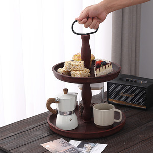 Solid Wood Double Layer Dessert <b>Plate</b> <b>Rack</b> For Home Living Room And Hotel Use With Handle - Product Image 1