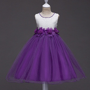 Robe florale pour filles, robe de princesse trapèze en tulle violet pour demoiselle d'honneur, printemps-été - Product Image 1