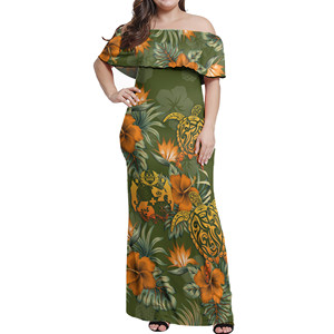 Vente chaude Asie îles du Pacifique tatouages tribaux élégant grande taille hors épaule femmes Sexy robe polynésienne - Product Image 6