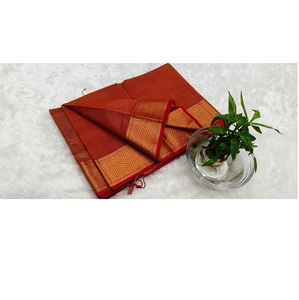 Maheshwari Small Checks Traditional <b>Orange</b> Silk <b>Saree</b> Elegant Handwoven Ethnic Designer Wedding Festive Party Wear for Women - Product Image 2