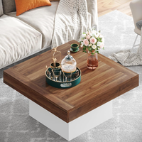 Table basse carrée moderne convertible avec LED, en bois d'ingénierie et faux marbre noir, pour salon