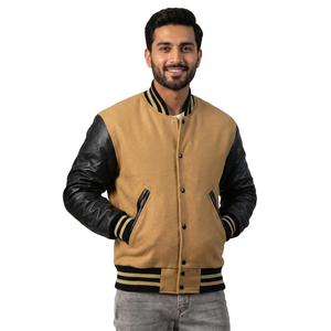 Veste universitaire en cuir et laine de chameau de haute qualité, manches en cuir, taille et logo personnalisés, veste de baseball d'hiver 2026 - Product Image 1
