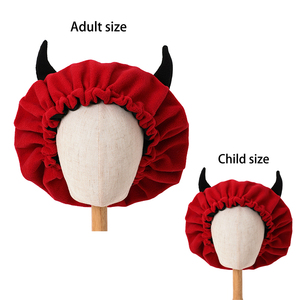 Logo personnalisé Bébé Enfants Double Couche Réversible Velours Soie Satin Bonnets Ensemble Maman et Moi avec Oreille en Corne - Product Image 4