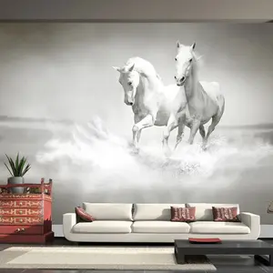 Customized Any Size Wall Mural Wallpaper White Horse 3D Embossed Wall Decor Wall Paper Non-woven Wallpaper Bedroom Living Room