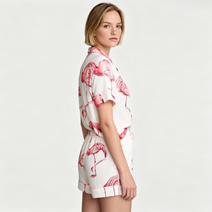 Conjunto de pijama de satén de gran venta: pantalones cortos con cintura con cordón y manga corta, cuello con muescas, ropa de descanso para mujer - Product Image 2