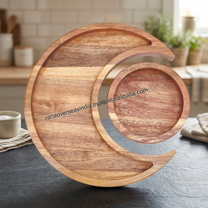 Bandeja de Madera Tallada con Relieve de Luna, Soporte para Cristales con Base Redonda Natural para Exhibir Piedras, Joyas y Aceites Esenciales - Product Image 2