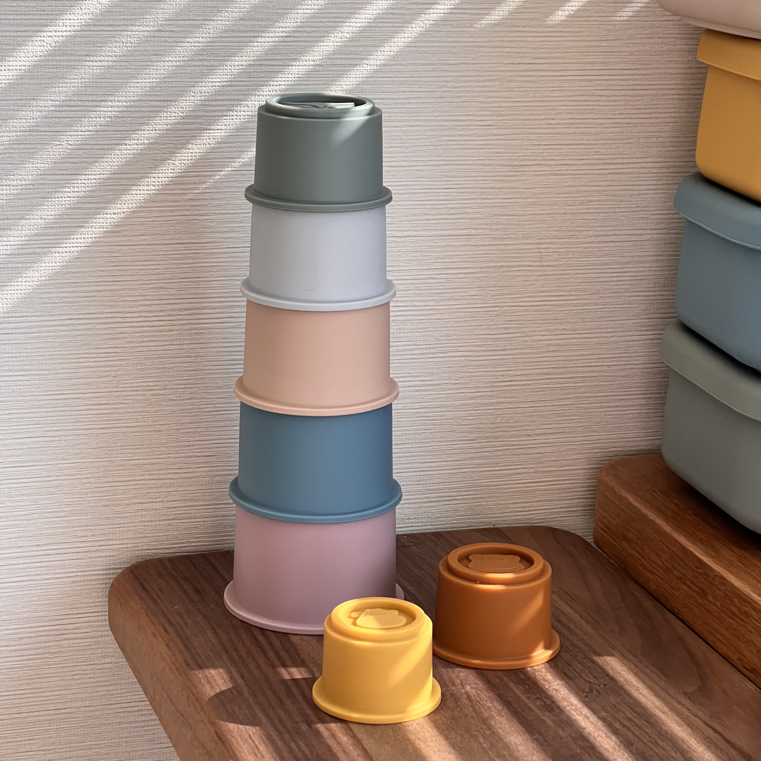 7 шт. силиконовых кейсов для штабелирования чашки Развивающие детские игрушки 6 месяцев + складной укладка башня для детей раннего обучения разведки