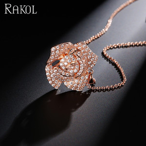 RAKOL NP012 Full Zircon Rhinestone Flor Colgante Plata/Chapado en oro Collar de moda para mujer - Product Image 6