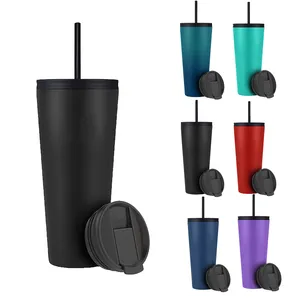 2023 New 16oz 20oz 24oz Stainless Steel Tumbler Double Wall Vacuum Insulated Travel Coffee Cup Tumbler with 2 lids and Straw