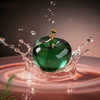 Vente en gros Feuilles d'or Couleur bleue Cristal Verre Pomme Cadeau de Noël