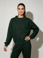 Sweat-shirt contemporain ample à col montant pour femmes et adolescentes 2026 – Coupe courte oversize à manches longues – Tendance hiver