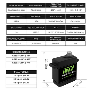 Ptk 8460 mg-d 16g धातु गियर डिजिटल सर्वो रिमोट कंट्रोल मॉडल कार और एयरक्राफ्ट 450-वोल्ट सीधे और इच्छुक डिस्क ग्लाइडर - Product Image 2