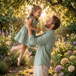 Abbigliamento Coordinato Personalizzato Hongbo per <span class=keywords><strong>Papà</strong></span> e Figlia, Morbido Cotone 100% Mussola, Outfit Coordinati per Famiglia - Product Image 2