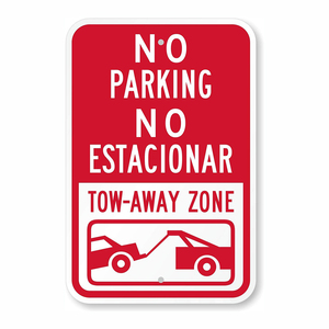 Panneau bilingue de zone de stationnement interdite avec symbole, <span class=keywords><strong>12x12</strong></span> pouces, en aluminium inoxydable, résistant à la décoloration - Product Image 3