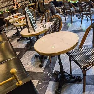 वाणिज्यिक प्राचीन गोल एल्यूमीनियम संगमरमर पेटियो बिस्ट्रो रेस्तरां टेबल - Product Image 2