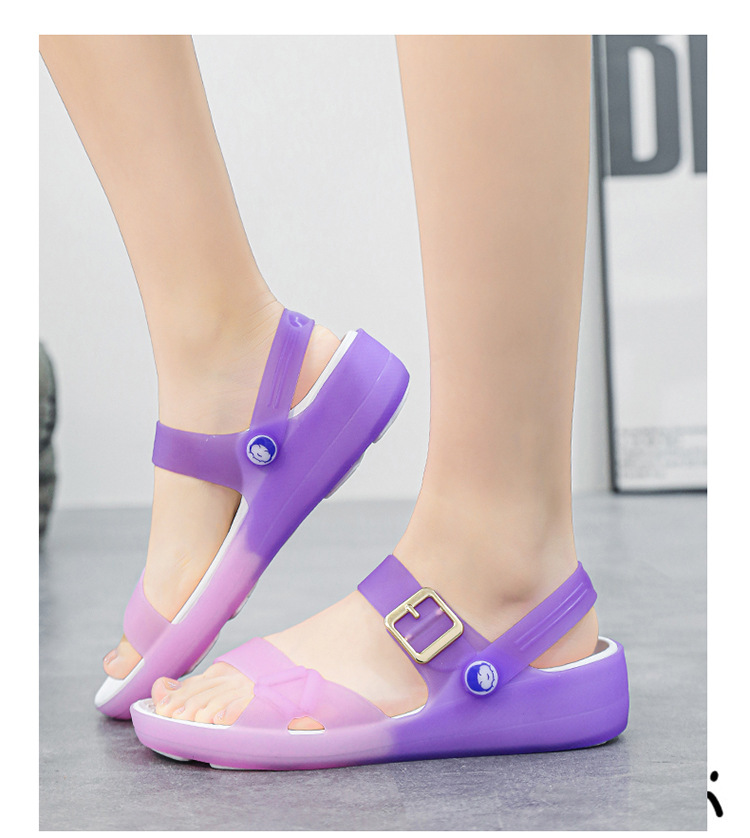 2023 Colorful Jelly Shoes Mid-heel Flat Beach Shoes Soft Plastic Sandals Women's Garden Shoes