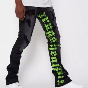 Jeans Casuales Azules para Hombre, Personalizados con Letras Impresas, Corte Ajustado, Pantalones de Mezclilla Negros Desgastados - Product Image 5