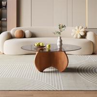 Table basse en verre, design scandinave moderne et minimaliste, mobilier de salon rond blanc de luxe