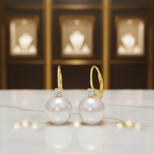 Boucles d'oreilles élégantes plaquées or avec perles et diamants ronds, bijoux de mariage classiques pour femmes, imitation perle en forme de boule - Product Image 2