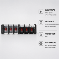 Panneau de commutation à bascule DAMAVO 6 gangues SPST 12V 16A IP65 étanche bleu ABS/PC pour bateau, camping-car, camion, marine, agricole, construction