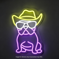 Enseigne néon LED Bouledogue Français, design chien avec chapeau de cowboy et lunettes de soleil, personnalisable, lampe murale publicitaire pour la maison, le bar et les fêtes