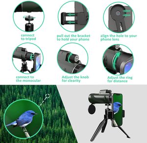 Télescope monoculaire 12x50 haute définition avec adaptateur pour smartphone et trépied pour l'observation des oiseaux pour adultes - Product Image 4