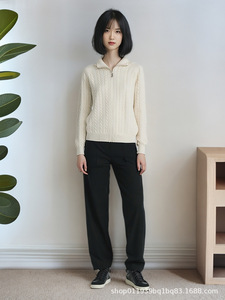 Nouveau cardigan élégant pour femmes, chaud et amincissant, respirant, col roulé, 100% cachemire, fermeture éclair - Product Image 4