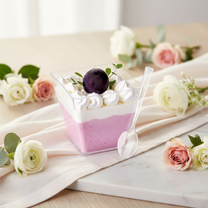 YOUBET Plastic Dessert Cups 8oz Clear Square Cups Mini Appetizer Cup Tasting Spoons <strong>Pudding</strong> Fruit Yogurt <strong>Parfait</strong> - Product Image 5