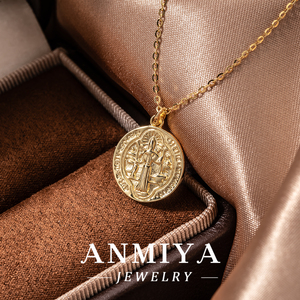 Collar de plata 925, colgante de medalla de San Benito de doble cara, rotación de Oro a la moda, joyería Católica Cristiana, cadenas finas - Product Image 4