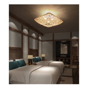 Rattan <b>Ceiling</b> <b>Light</b> Led Living Room Bedroom Square Woven Lamp Southeast Asian Style Homestay Decor - Product Image 3