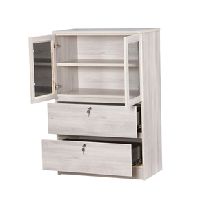 Modern & Stylish <b>Light</b> Grey Oak Plywood Glass <b>Display</b> <b>Cabinet</b> Anti-Mold Design with Lock Drawers Storage Boxes & Bins - Product Image 2