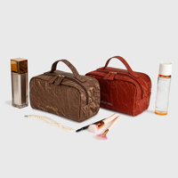 MINFUNG Vente en gros d'organisateurs de beauté de voyage en cuir PU écologique de grande capacité avec fermeture éclair et poignée, logo personnalisé, trousse de maquillage