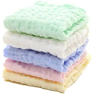 โลโก้ที่กําหนดเองสีทึบผ้าฝ้าย 6 ชั้นผ้าขนหนูอาบน้ําเด็กทารกแรกเกิดมัสลิน Washcloth สิ่งผ้าเช็ดหน้าชุดผ้าขนหนู