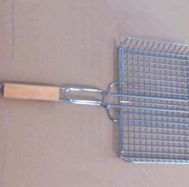 Wooden Handle Stainless Steel BBQ <b>Mesh</b> <b>Grilling</b> Clip, Food <b>Grilling</b> Holder <b>for</b> Barbecue Cooking - Product Image 2