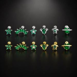 Titanium Cartilage Labret Lip <b>Earring</b> Zircon Gold Plated Vintage Geometric Internal Thread Body <b>Piercing</b> Jewelry Wholesale - Product Image 5