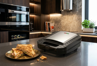 LEWE Grille-sandwich 4 tranches 1400W en acier inoxydable avec revêtement PTFE et marbre, design moderne pour usage domestique