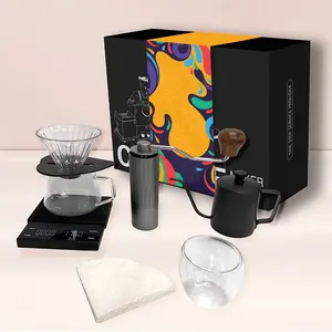 거위 목 주전자와 여행 커피 선물 세트 디지털 스케일 유리 서버 드립 커피 용 수동 그라인더 유리 국자