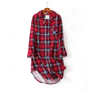 Camisón de algodón con franela para mujer, ropa de dormir de manga larga con botones, para Otoño e Invierno