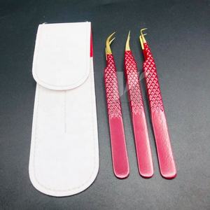 Pinzas de extensión de pestañas de acero inoxidable con logotipo personalizado profesional de alta calidad, Punta puntiaguda de oro rosa rojo, tipo de fibra de volumen - Product Image 3