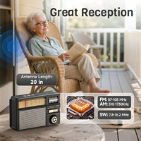 Radio Portátil Vintage de Plástico con Altavoz Inalámbrico, Reproducción FM/AM/SW/Tarjeta TF/USB/USB-C/Solar/Cordón, Radio Solar Pequeña de Transistor